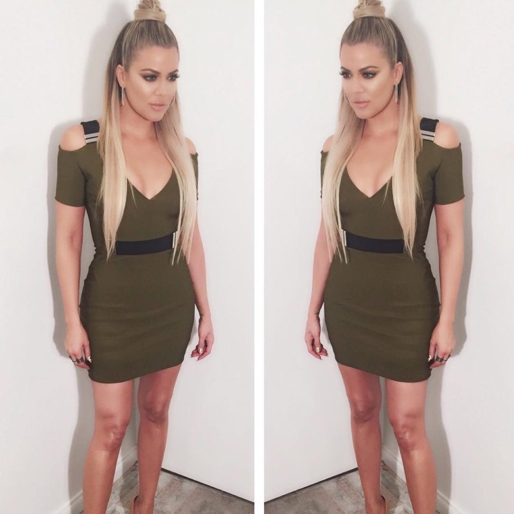 Mugler Army Green Dress Seen on Khloe Kardashian